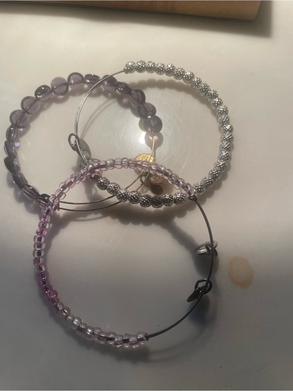 Alex and Ani Purple and Silver Beaded Bracelet Set